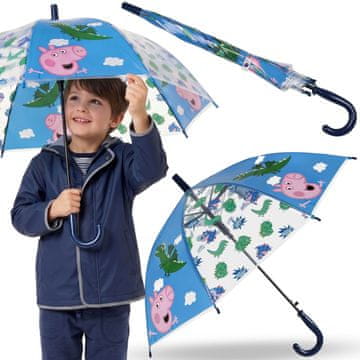Peppa Pig Pujsa Pepa George Modri otroški dežnik ZA FANTKA, prozoren ZLOŽLJIV avtomatski dežnik