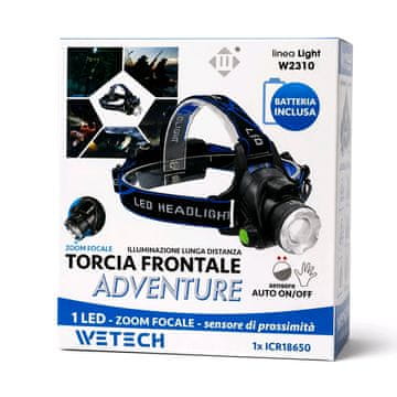 WETECH Naglavna svetilka z zoomom, senzorjem in baterijo