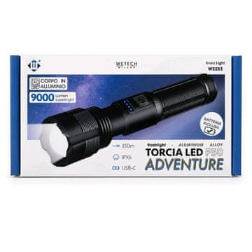 WETECH Alu P50 10W polnilna LED ročna svetilka – IPX6, USB-C, do 350 m