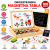 Obojestransko magnetna tabla za otroke, 108 magnetnih elementov, kreda in marker