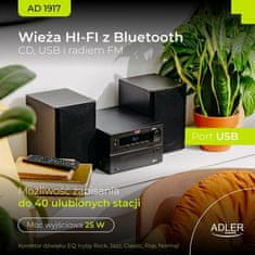 Adler Adler AD 1917 HI-FI stolp Bluetooth/CD/USB/FM radio, črn