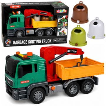 slomart Smetarska tovornjak LEAN TOYS z dvigalom, posodami za ločevanje odpadkov, lučmi in zvoki
