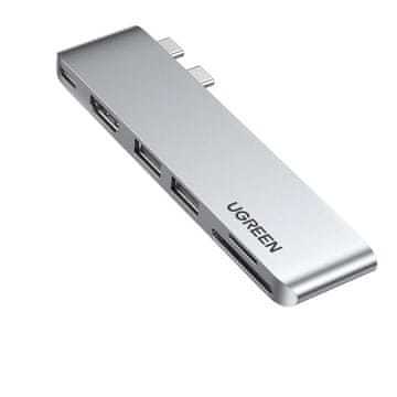 HUB Ugreen CM380 USB-C Hub, 2x USB-C, HDMI, 2x USB 3.0, SD/MicroSD, sivi