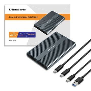 Qoltec Qoltec ohišje | M.2 SSD pladenj | SATA | NVMe | USB-C | DUAL 4x 2TB