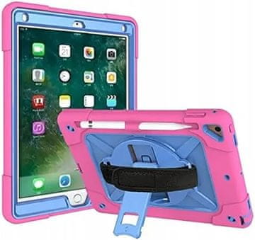 Nikcorp Zaščitni ovitek za iPad 9,7 2018/2017 6. gen 5. gen z 360° stojalom in nastavljivim naramnim pasom roza, trislojna zaščita polikarbonat TPU držalo za pisalo