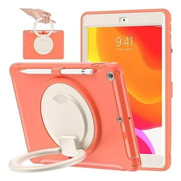 Nikcorp Zaščitni ovitek za iPad 10.2 9/8/7 generacija oranžen, PC+TPU robusten ovitek s 360° vrtljivim stojalom, držalo za pisalo, ročaj in zaščita kamere, komplet za tablico