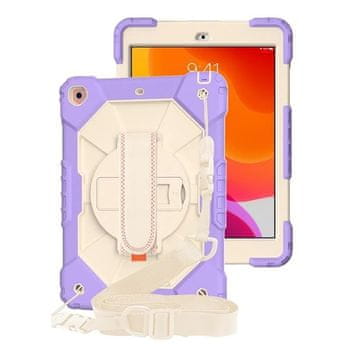 Nikcorp Zaščitni ovitek za iPad 10.2 2021/2020/2019 Ovitni z ohišjem PC in silikonskim TPU, stojalo 360° in naramnim trakom vijoličen