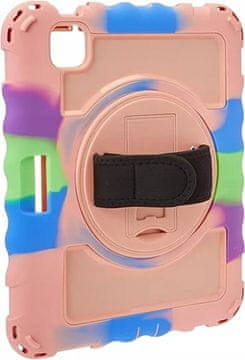 Nikcorp Zaščitni ovitek za iPad Air 4 10.9" Ovitni rožnat, trislojna zaščita polikarbonat TPU, 360° vrtljivo stojalo, snemljiv nastavljiv pašček za ramo, držalo za pisalo