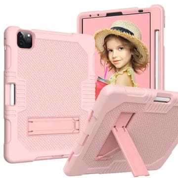 Nikcorp Ovitni ovitek za iPad Pro 12.9 2021/2020/2018 robusten oklep s stojalom, prostor za pisalo, trizdelna zaščita, silikon in plastika, roza barva