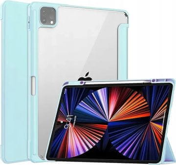 Nikcorp Magnetni ovitek za iPad Pro 12,9 magnetno prebujanje in spanje s stojalom ter prostorom za pisalo, moder, trd akril in mehak PU, 5 v 1 zaščita pred padci in praskami