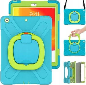 Nikcorp Ovitek za Samsung Galaxy Tab A 8.0 s stojalom in naramnim pasom trislojna zaščita PC TPU modra, rotacija 360°, ročaj, zaščita kamere
