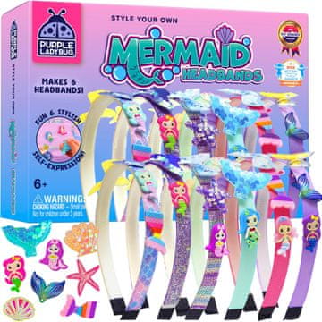DIY set za izdelavo obročkov za lase Sirena za deklice 5–9 let bleščeči biseri morski obeski lupinice zvezdice varno lepilo
