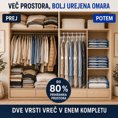 Ruhhy komplet 21 vakuumskih vreč za oblačila – 15 vreč za shranjevanje + 6 vreč z obešalnikom, 7 velikosti, do 80 % prihranka prostora
