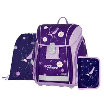 Oxybag PREMIUM LIGHT - Šolski komplet Flowers, 3 kosi: aktovka, peresnica, torba