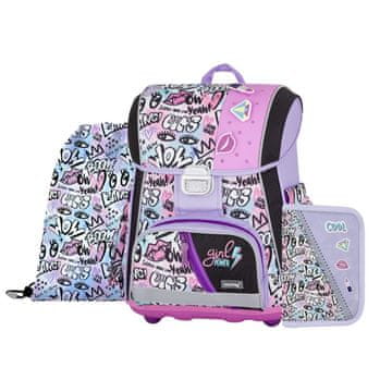 Oxybag PREMIUM - Šolski komplet Funny Girl 3 kosi: aktovka, peresnica, torba