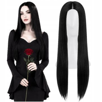 Korbi Črna lasulja Morticie Addams za noč čarovnic