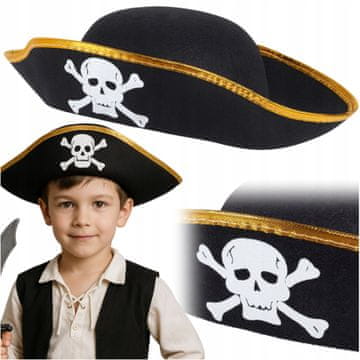 Korbi Otroški črni piratski klobuk z lobanjo