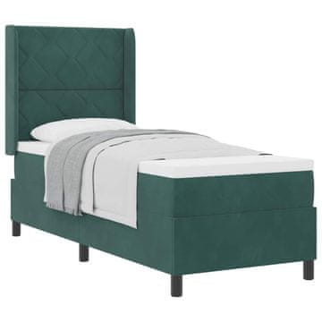 Vidaxl Postelja z vzmetnico z vzglavjem Temno zelena 80 x 200 cm Žamet