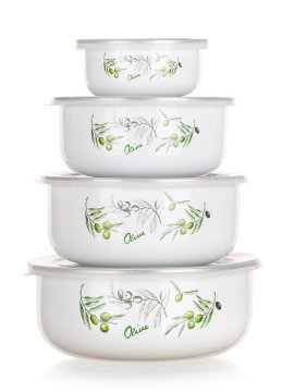 Banquet Komplet sklede z 8 kosi. (10,14,16,18 cm + 4 pokrovi) emajlirane OLIVE