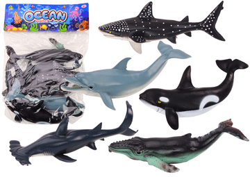 slomart LEAN TOYS komplet figuric morskih živali (orka, kit, morski pes) 6 kosov