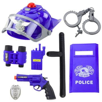 slomart Policijski set za djecu Lean Toys: kaciga, pištola, lisice, pribor (9 el.)