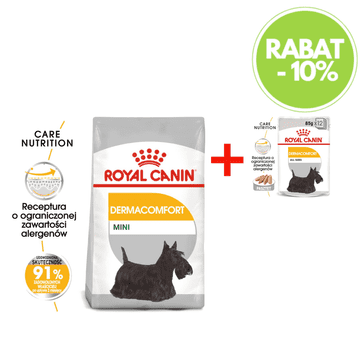 Royal Canin Ccn mini Dermacomfort 3 kg + mokra hrana, 12 x 85 g