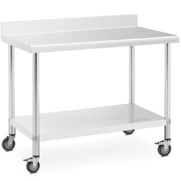 Royal Catering Delovna miza za steno z robom na kolesih, 1 polica, 120 x 60 cm, nosilnost do 158 kg