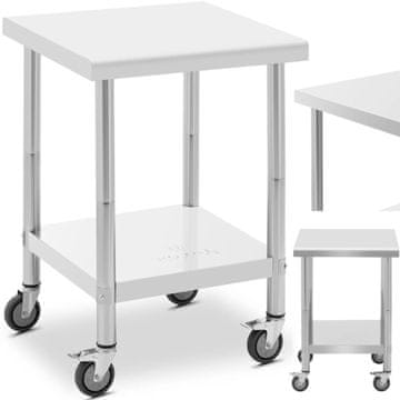 Royal Catering Delovna miza na kolesih, 2 nivoja, 60 x 60 cm, JEKLO, nosilnost do 120 kg