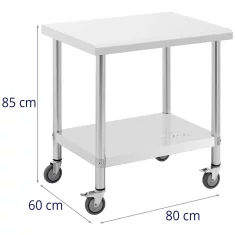 Royal Catering Delovna miza na kolesih z 2 ravnmi, 60 x 80 cm, JEKLO, nosilnost do 135 kg