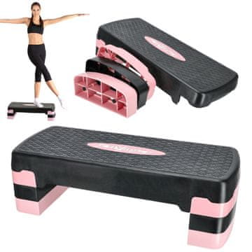 Steper za aerobiko in fitnes vadbo, 3 nivoji - modularen - roza