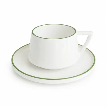 DUKA DUVE skodelica in krožnik z zelenim robom, porcelan, 250 ml,