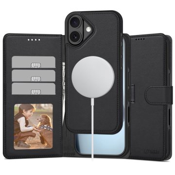 Tech-protect Ovitek denarnica MagSafe za iPhone 17 z zavihkom in režo za kartice - mat črn