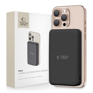 Tech-protect Brezžična prenosna baterija 10000 mAh USB-A USB-C 15W - črna