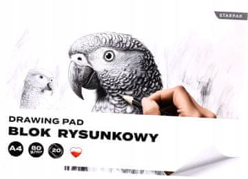 STARPAK Blok za risanje papig, bel, A4, 20 listov