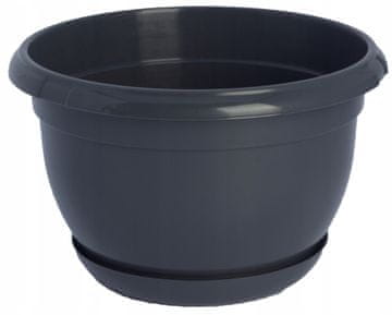 Form-Plastic Plastični cvetlični lonček s krožnikom, okrogel pokrov, gladek, antracit, 19 cm, Malta