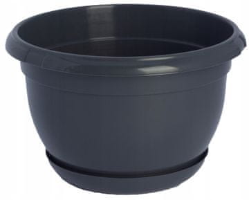 Form-Plastic Plastični cvetlični lonček s krožnikom, okrogel pokrov, gladek, antracit, 21 cm, Malta