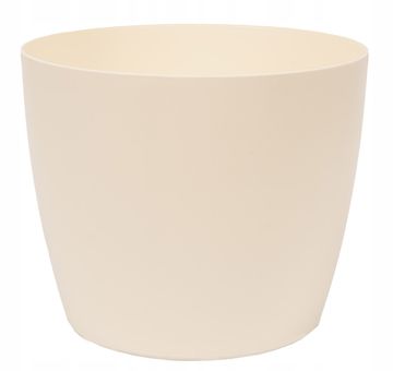 Form-Plastic Plastični cvetlični lonček z okroglim pokrovom, gladek, krem, 15 cm, Mati