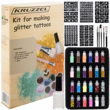 Kruzzel Glitter tattoo set za izdelavo tatujev 186 šablon in bleščice