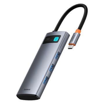 BASEUS 7-v-1 HUB adapter Metal Gleam USB-C HDMI USB-A USB-C PD SD microSD – siv