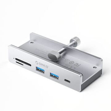 Orico Hub MH5PC za priključitev na vtičnico USB-C / USB-A, USB-C, SD, TF – srebrn