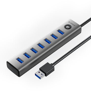 Orico Hub CL7U-U3, razdelilnik 7x USB-A in USB-C, 5 V, 3 A, 1 m – siv