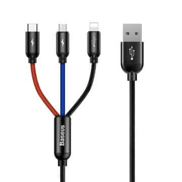 BASEUS 3v1 kabel USB-A - micro USB / iPhone Lightning / USB-C 3,5A 0,3 m - črn