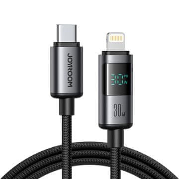 Joyroom Kabel z zaslonom USB-C – iPhone Lightning 30 W, 1,2 m – črn