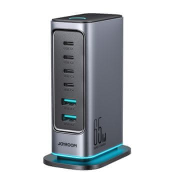 Joyroom Večvratna polnilna postaja GaN 65 W EU s 4 priključki USB-C in 2 priključki USB-A – temno siva