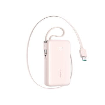 Joyroom Prenosna baterija 10000mAh 35W z zložljivim kablom USB-C in vrvico za pritrditev USB-C - roza