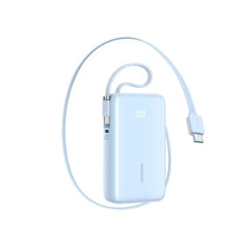 Joyroom Prenosna baterija 10000mAh 35W z zložljivim kablom USB-C in vrvico za pritrditev USB-C - modra