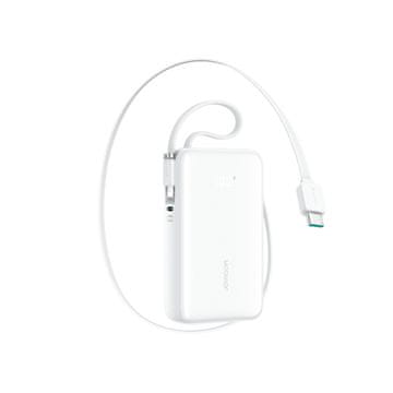 Joyroom Powerbank 10000 mAh, 35 W, z navijalnim kablom USB-C in kablom-vrvico Lightning – bela