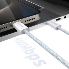 DUDAO Trpežen kabel UCB-C PD 60 W, opleten z ogljikovimi vlakni, dolžine 2 m, svetlo modre barve