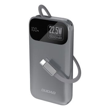 DUDAO Powerbank K31 10.000 mAh 22,5 W PD z vgrajenim kablom – siva