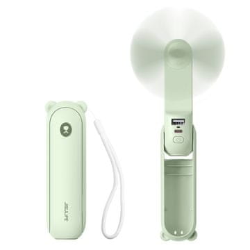JISULIFE Mini prenosni ventilator s funkcijo prenosne baterije in svetilko 2000 mAh - zelen